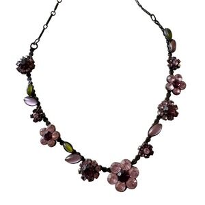 Purple Flower Rhinestone Choker Necklace Dark Metal Chain Women's Jewelry Y2K